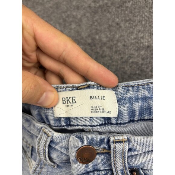 BKE Billie Jeans Womens 25x27 Light Wash Slim High Rise Cropped Flare Distressed - Picture 2 of 8